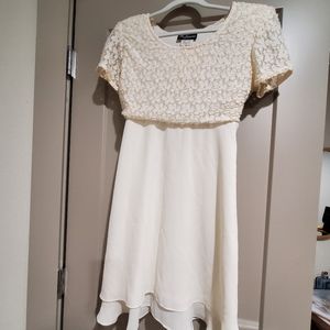 Vintage white lace cocktail wedding dress